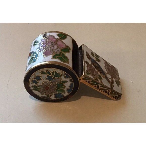 Vintage white Enamel Cloisonne Whistle Pendant Flowers , Birds, Loop Broken - Picture 3 of 5